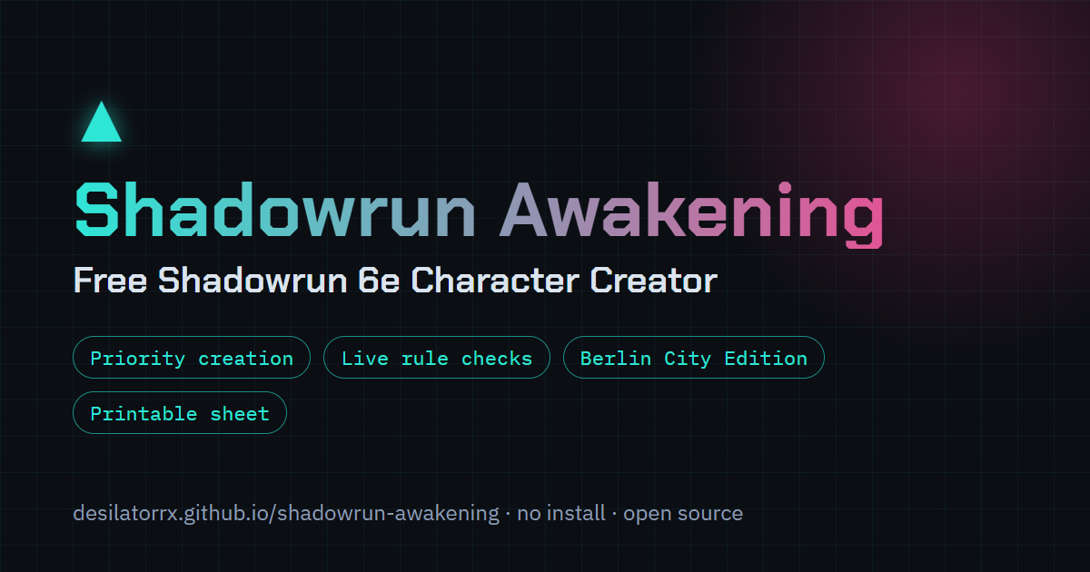 Shadowrun Character Creator for 6th Edition (SR6), Free | Shadowrun ...